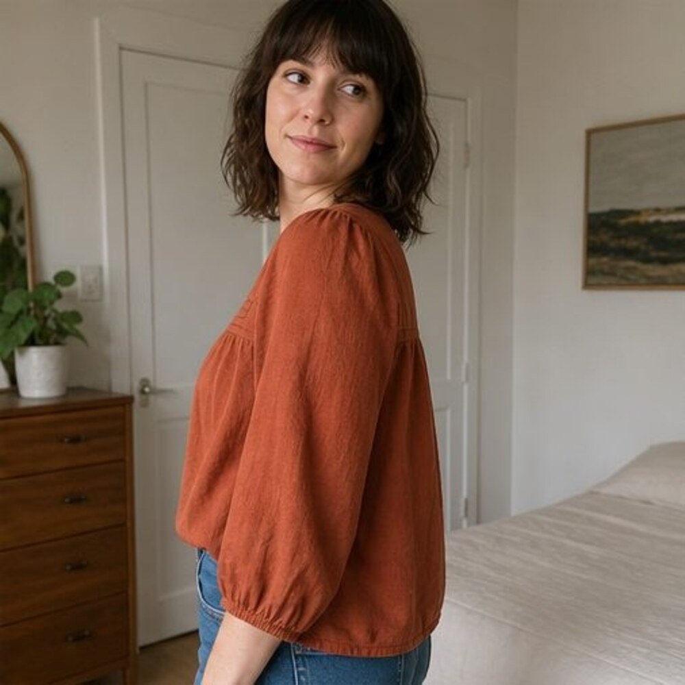 Rust Button Blouse - Picture 3 of 6